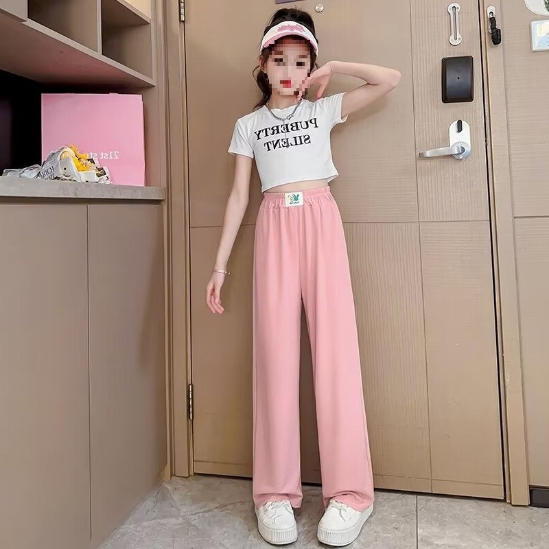 Girls' Summer Ice Silk Wide-Leg Pants Style For Older Children, Straight-Leg Mosquito-Proof Children'S Pants, Summer Long Pants - Image 5